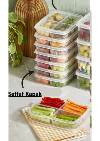 12'li 4 Bölmeli Dondurulmuş Et ve Sebze Saklama Kabı Seti – Öğünlük Porsiyon ve Pratik Saklama İçin