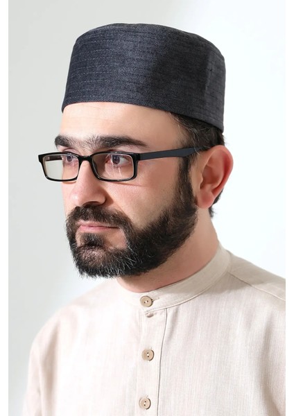 Kapitone Desenli Kadife Kalıp Namaz Takkesi Koyu Gri
