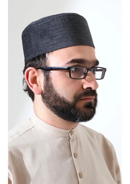 Kapitone Desenli Kadife Kalıp Namaz Takkesi Koyu Gri modelleri
