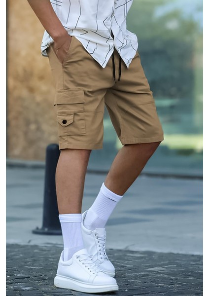 Camel Kargo Cep Erkek Kapri Şort 5737