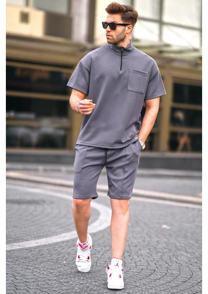Füme Fermuarlı Erkek Şort Takımı 5947