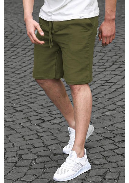 Haki Basic Keten Erkek Şort 6506
