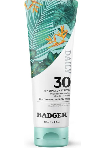 Daily Mineral Güneş Kremi SPF30 | Organik & Temiz Içerikli Fiziksel Koruyucu | Beyaz Iz Bırakmaz | Yüz ve VÜCUT İÇIN | 118ML