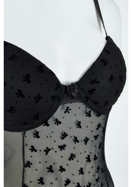 Siyah Bow Hafif Destekli Bodysuit fiyatları