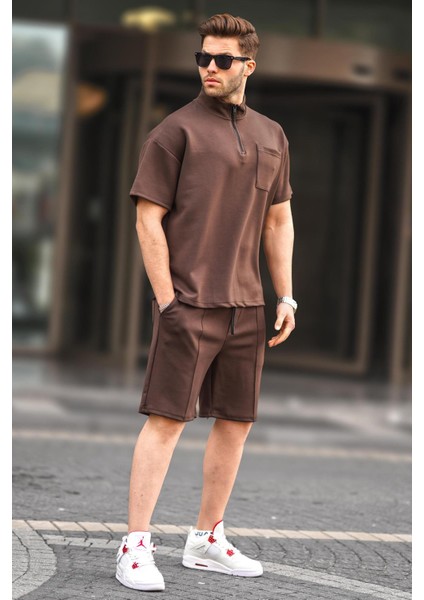 Kahverengi Fermuarlı Erkek Şort Takımı 5947 fiyatları