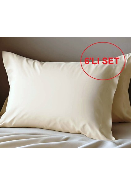 6 Adet Ekru Renk Pamuklu Yastık Kılıfı Kapaklı (50X70) fiyatları