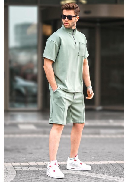 Mint Yeşili Fermuarlı Erkek Şort Takımı 5947 fiyatları