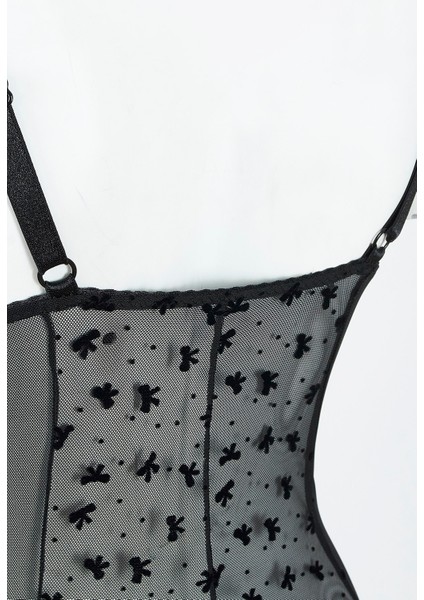 Siyah Bow Hafif Destekli Bodysuit modelleri