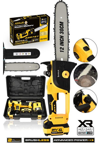 21V Çift Akülü Testere Ağaç Odun Dal Kesme Motoru