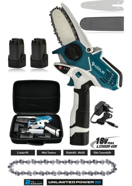 18V Çift Akülü Bıçkı Testere Dal Budama Makinesi Çantalı