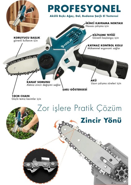 18V Çift Akülü Bıçkı Testere Dal Budama Makinesi Çantalı fiyatları