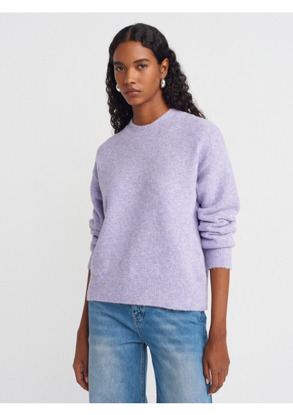 10640 Bisiklet Yaka Yumuşak Dokulu Triko Kazak-Lila