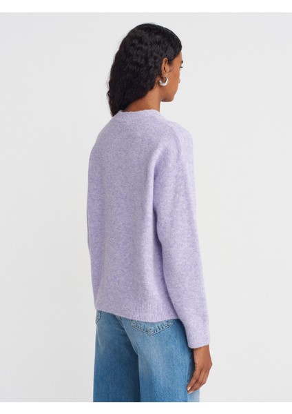 10640 Bisiklet Yaka Yumuşak Dokulu Triko Kazak-Lila fiyatları