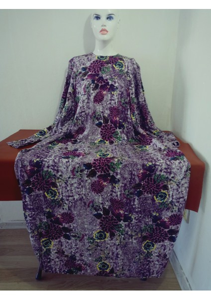 Robadan Uzun Kollu %100 Viskon Basma Çiçekli Anne Elbise, Namaz Elbisesi