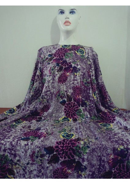 Robadan Uzun Kollu %100 Viskon Basma Çiçekli Anne Elbise, Namaz Elbisesi