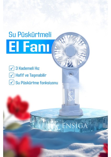 Su Püskürtmeli Serinletici Sprey El Fanı (Mavi/pembe/yeşil)