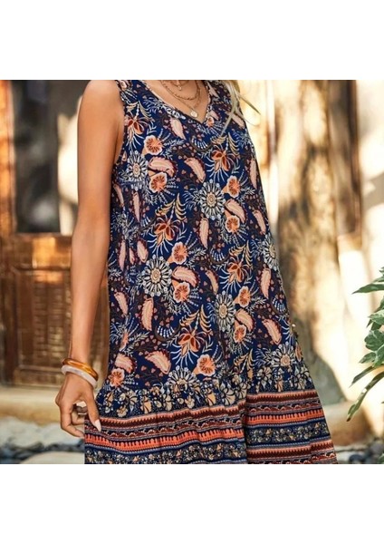 Mdb Kadın Askılı V Yakalı Fırfırlı Desenli Süprem Kısa Elbise indirimleri