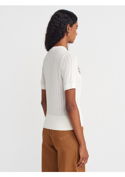 60974 Bisiklet Yaka Ajurlu Düğmeli Triko Hırka-Ekru fiyatları