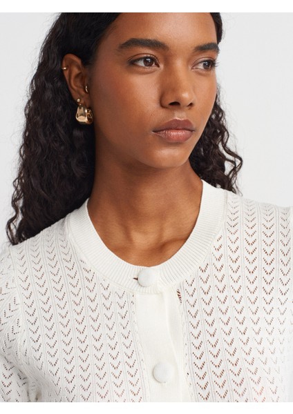 60974 Bisiklet Yaka Ajurlu Düğmeli Triko Hırka-Ekru modelleri