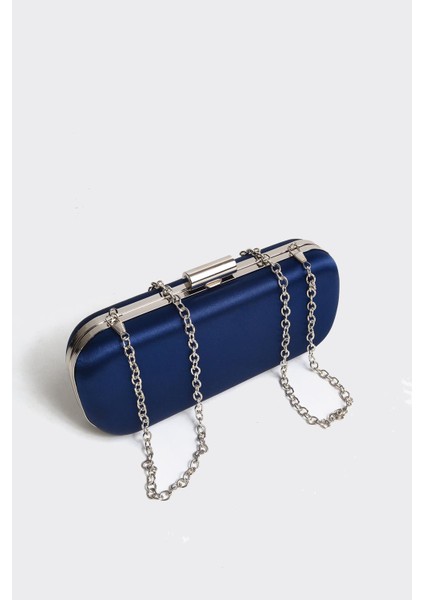 Mavi Saten Gümüş Kapaklı Clutch Abiye Çanta fiyatları