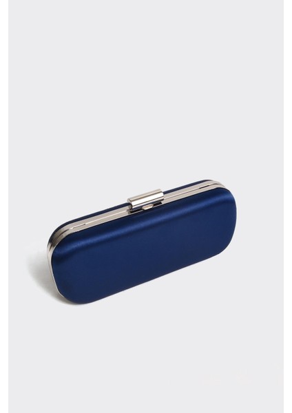 Mavi Saten Gümüş Kapaklı Clutch Abiye Çanta modelleri