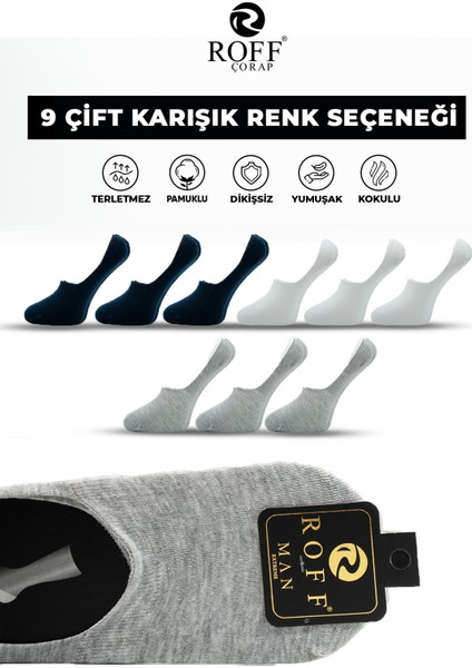 Pamuklu Erkek Babet Çorap Dikişsiz Görünmez Kaydırmaz Topuk Silikonlu 9’lu Paket