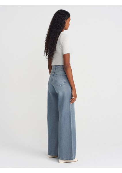 72039 Dökümlü Geniş Denim Pantolon-Mavi fiyatları