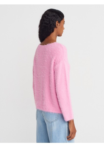 10806 Kayık Yaka Yumuşak Dokulu Triko Kazak-Pembe fiyatları