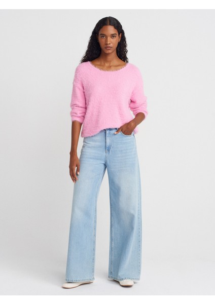 10806 Kayık Yaka Yumuşak Dokulu Triko Kazak-Pembe fırsatları