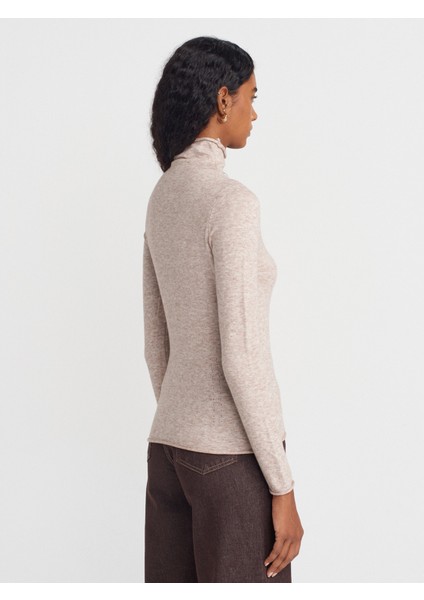 10714 Dik Yaka Yünlü Yumuşak Ince Dokulu Triko Kazak-Vizon M. fiyatları