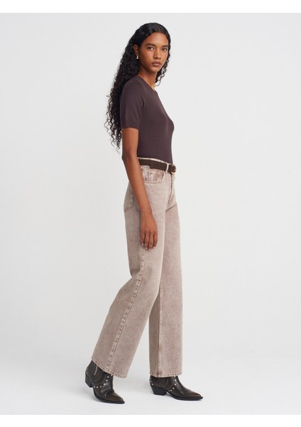 10779 Bisiklet Yaka Kısa Kol Basic Triko Bluz-Koyu Kahve fırsatları