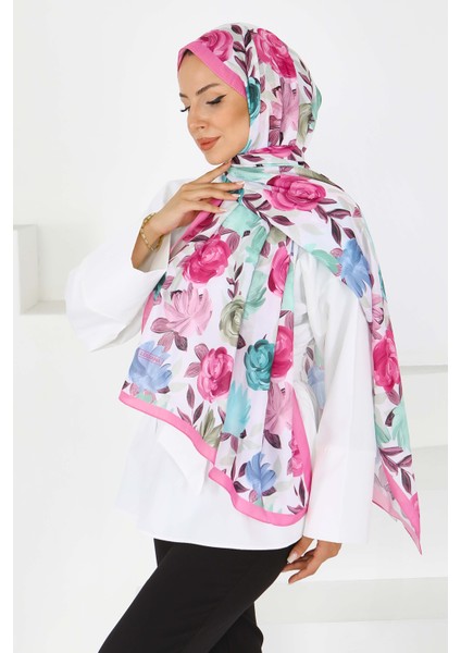 Flower Serisi Rose Lily Desenli Şal Fusya - 27594