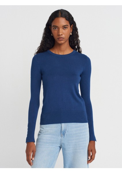 1267 Bisiklet Yaka Kol Ortası Droplu Kazak-Indigo