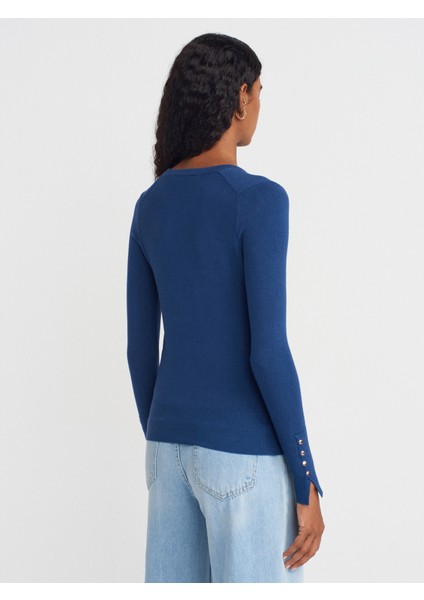 1267 Bisiklet Yaka Kol Ortası Droplu Kazak-Indigo fiyatları