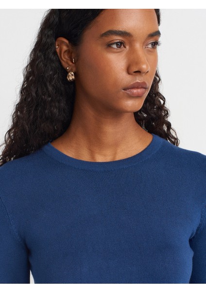 1267 Bisiklet Yaka Kol Ortası Droplu Kazak-Indigo modelleri