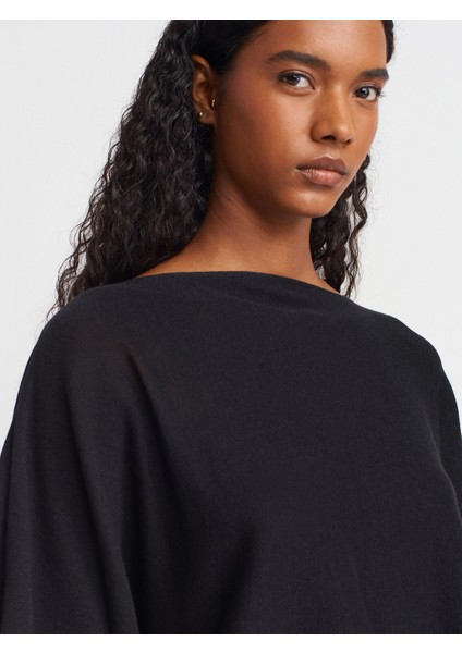 10789 Kayık Yaka Yarasa Kol Ince Triko Bluz-Siyah modelleri