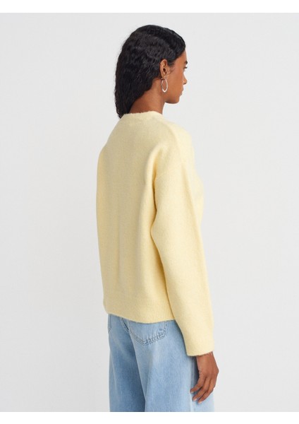 10640 Bisiklet Yaka Yumuşak Dokulu Triko Kazak-Açık Sarı fiyatları