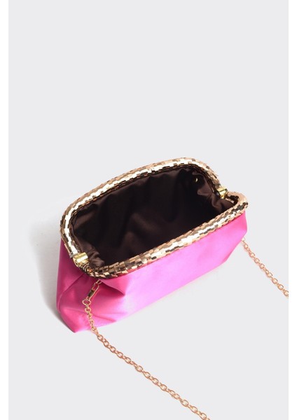 Fuşya Saten Gold Payet Detaylı Clutch Abiye Çanta indirimleri