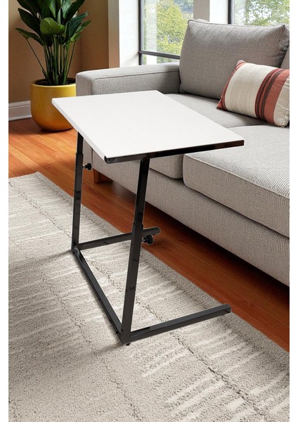 Yükseklik Ayarlı Oturma Odası Zigon Laptop Sehpası Masası - Beyaz