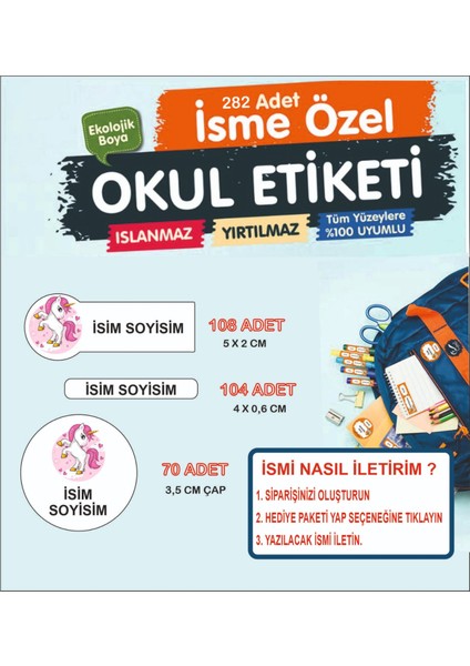Okul Etiketi 282 Adet Isme Özel Okul Etiketi – Su Geçirmez, Yırtılmaz Sticker Seti