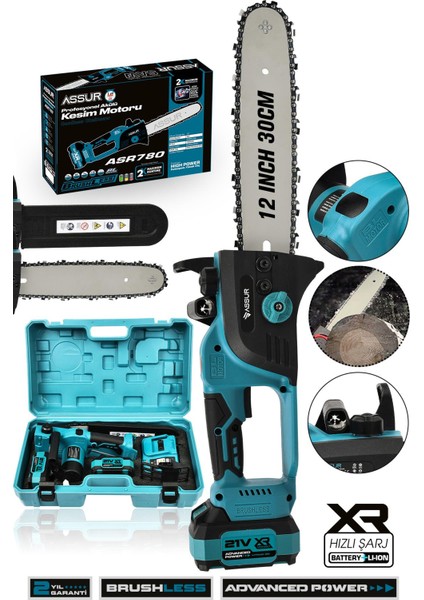 21V Çift Akülü Testere Ağaç Odun Dal Kesme Motoru