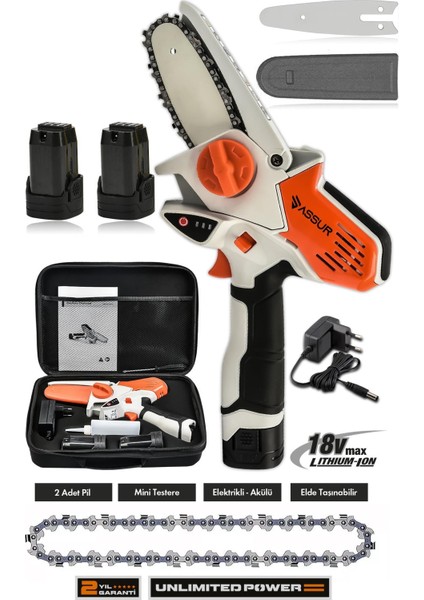 18V Çift Akülü Bıçkı Testere Dal Budama Makinesi Çantalı
