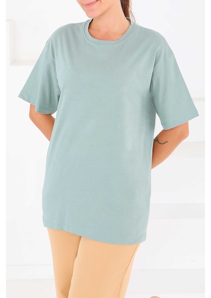 Basic Mint Kısa Kollu Kadın T-Shirt -27346
