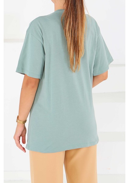 Basic Mint Kısa Kollu Kadın T-Shirt -27346 fırsatları