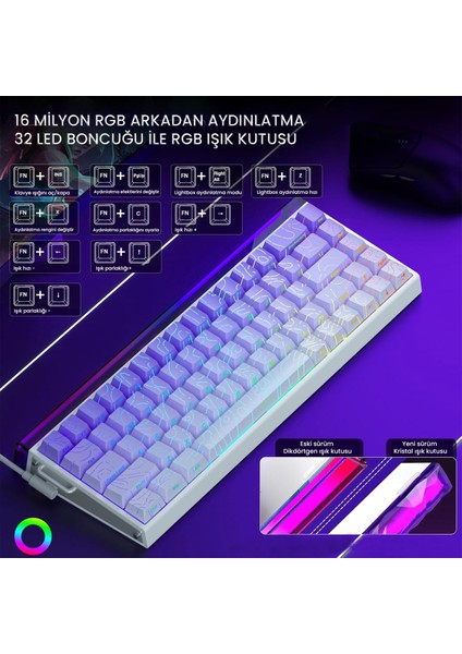 HERO 68 He Manyetik Klavye Rapid Trigger Dragon King Switch 8000Hz Rgb Neon Tkl Hot Swap Oyuncu Klavyesi Mor fırsatları