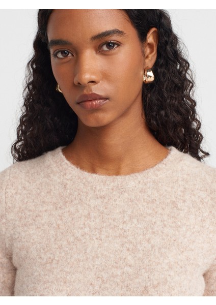 10651 Bisiklet Yaka Yumuşak Dokulu Kısa Kol Triko Kazak-Bej Melanj modelleri