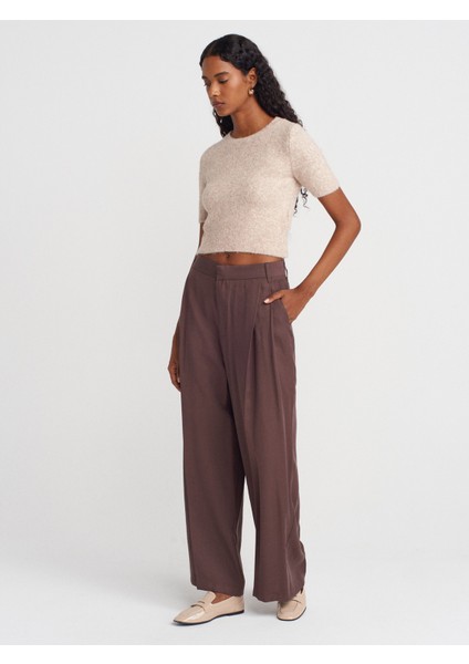 10651 Bisiklet Yaka Yumuşak Dokulu Kısa Kol Triko Kazak-Bej Melanj fırsatları