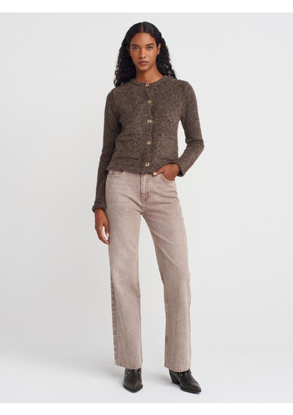 72034 Kar Yıkama Renkli Denim Pantolon-Kahve