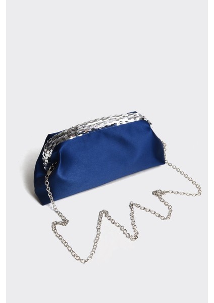 Lacivert Saten Gümüş Payet Detaylı Clutch Abiye Çanta fırsatları