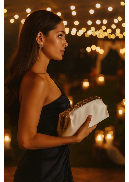 Bej Saten Gold Payet Detaylı Clutch Abiye Çanta fiyatları